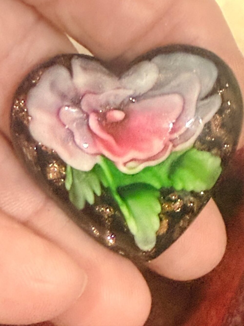 Handcrafted Glass Heart With Floral Design & Gold Accents